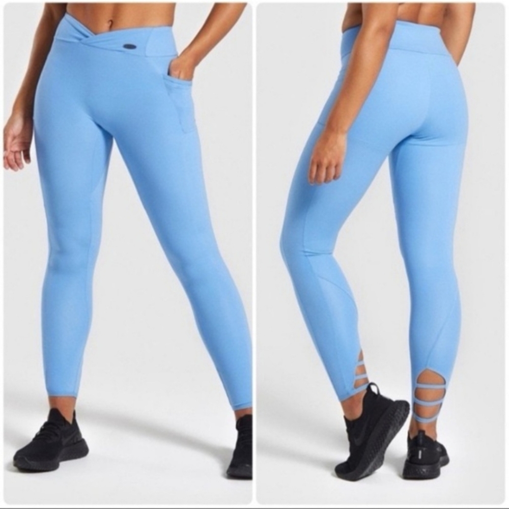 Gymshark Malibu Blue Poise Leggings Crossover High Waist Ankle Length